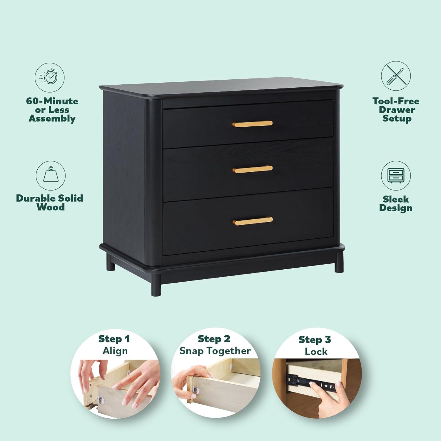 imageWalker Edison Contemporary Solid Red Oak Veneer 3Drawer Nightstand Easy to Assemble Drawers Storage for Bedroom 3Drawer Nightstand 3025 Inch English OakBlack