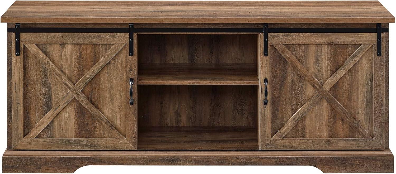 imageWalker Edison Corbin Modern Farmhouse Sliding X Barn Door TV Stand for TVs up to 80 Inches 70 Inch Reclaimed Barnwood and Brushed WhiteRustic Oak