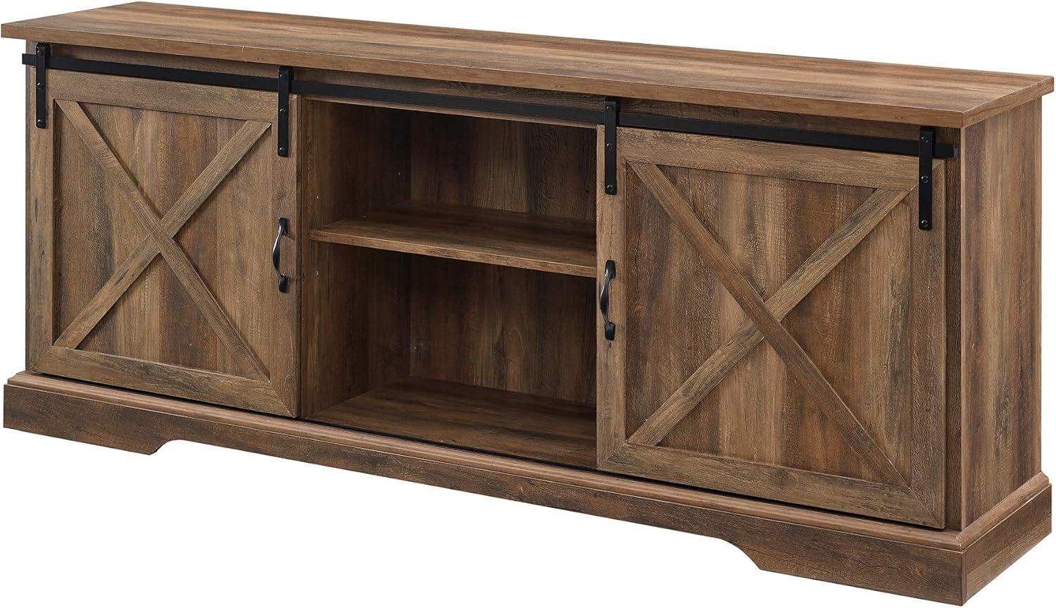 imageWalker Edison Corbin Modern Farmhouse Sliding X Barn Door TV Stand for TVs up to 80 Inches 70 Inch Reclaimed Barnwood and Brushed WhiteRustic Oak