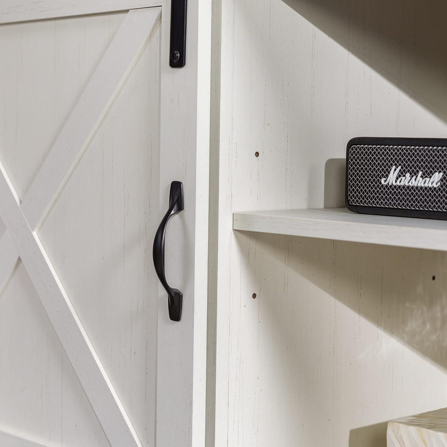 imageWalker Edison Corbin Modern Farmhouse Sliding X Barn Door TV Stand for TVs up to 80 Inches 70 Inch Reclaimed Barnwood and Brushed WhiteWhite