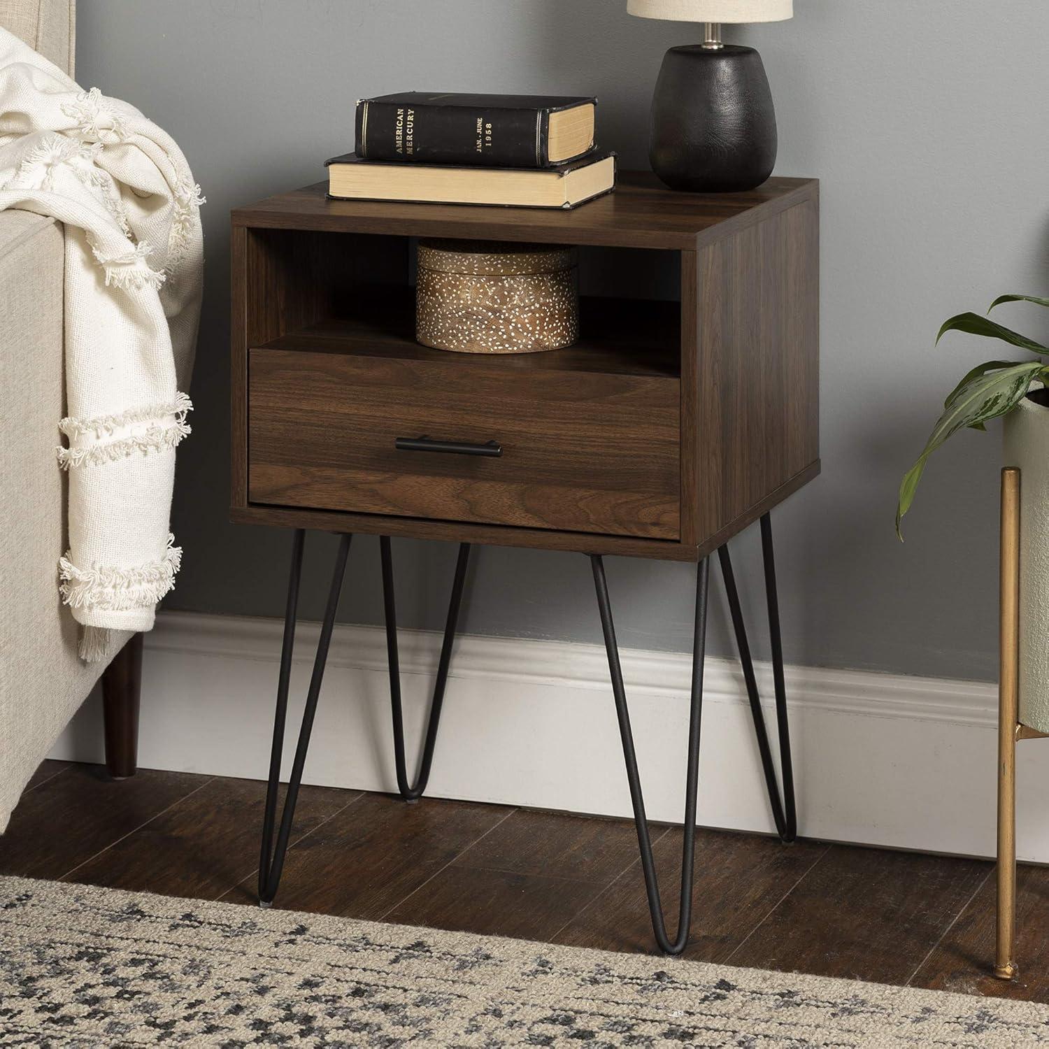imageWalker Edison Croft Modern Small Bed Side Table Nightstand with Drawer Accent Table 18 Inch Dark WalnutDark Walnut