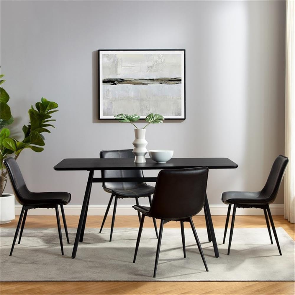 imageWalker Edison Dalt Modern Industrial Veneer and Metal Rectangular Dining Table 60 Inch Dark WalnutDark Walnut