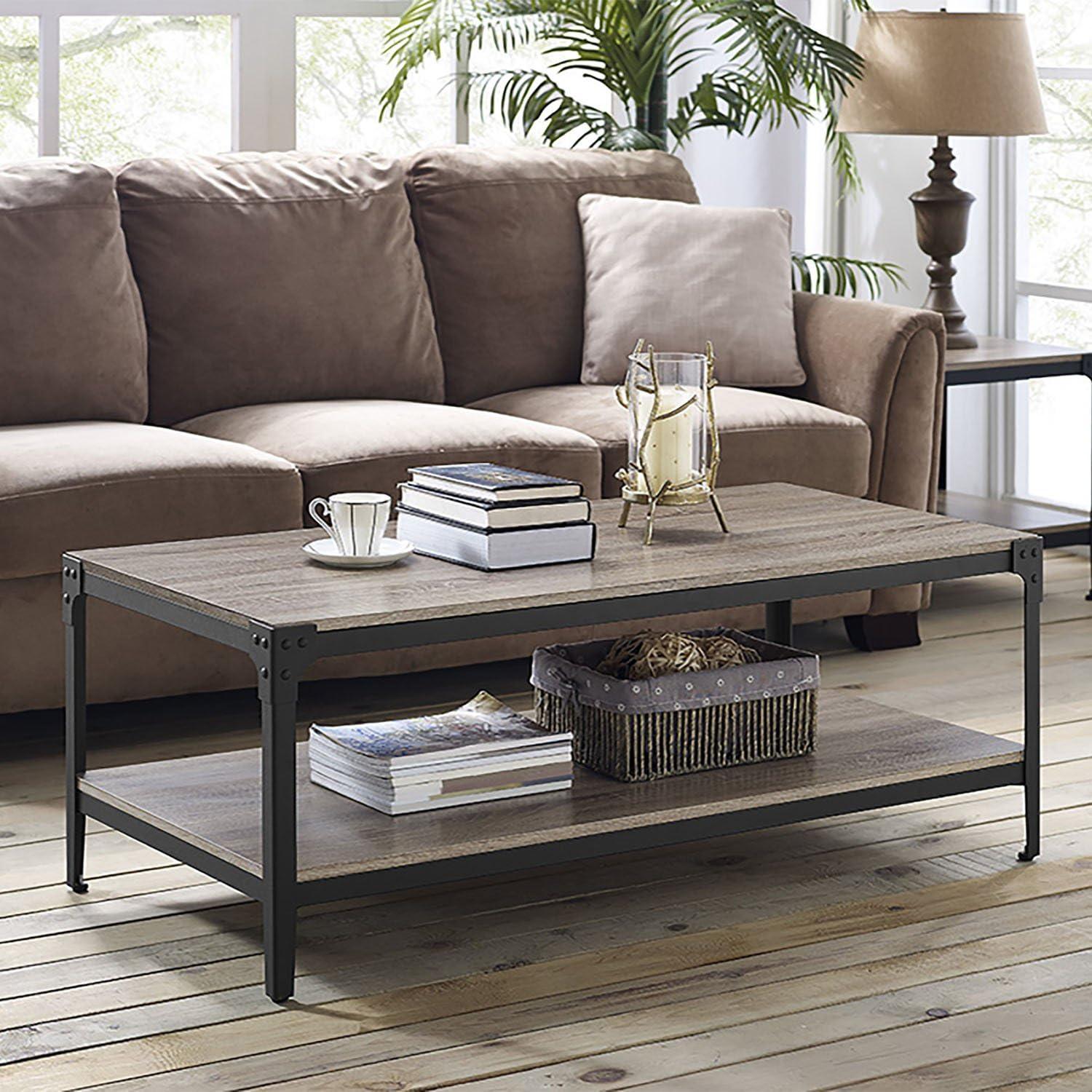 imageWalker Edison Declan Urban Industrial Angle Iron and Wood Coffee Table 46 inch Grey WashDriftwood