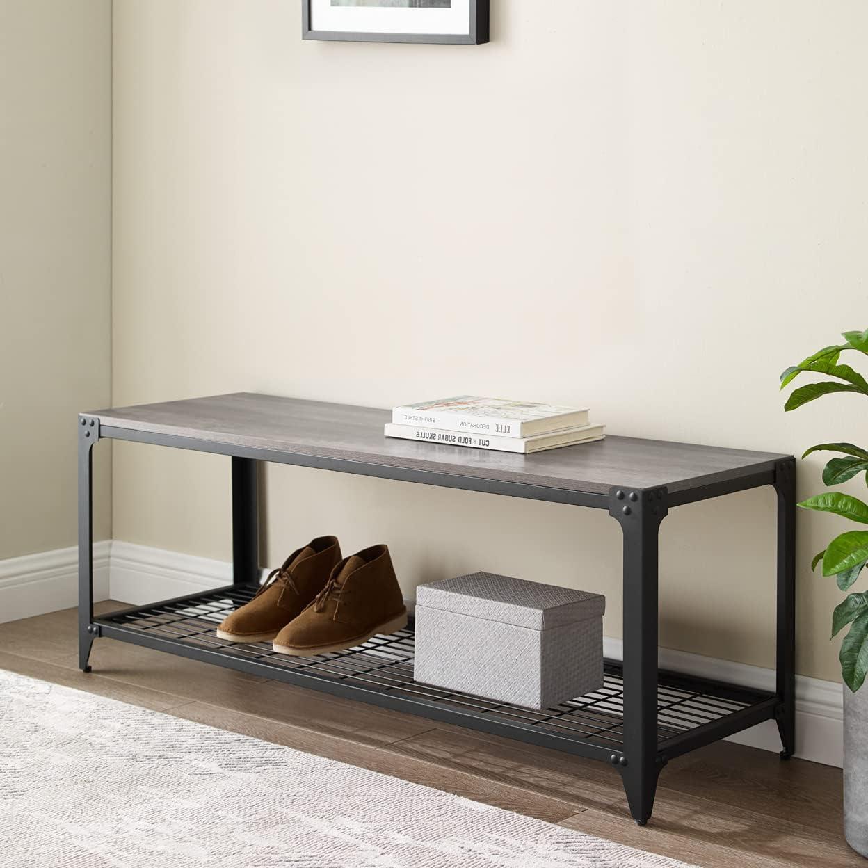 imageWalker Edison Declan Urban Industrial Angle Iron and Wood Coffee Table 46 inch Grey WashGrey Wash