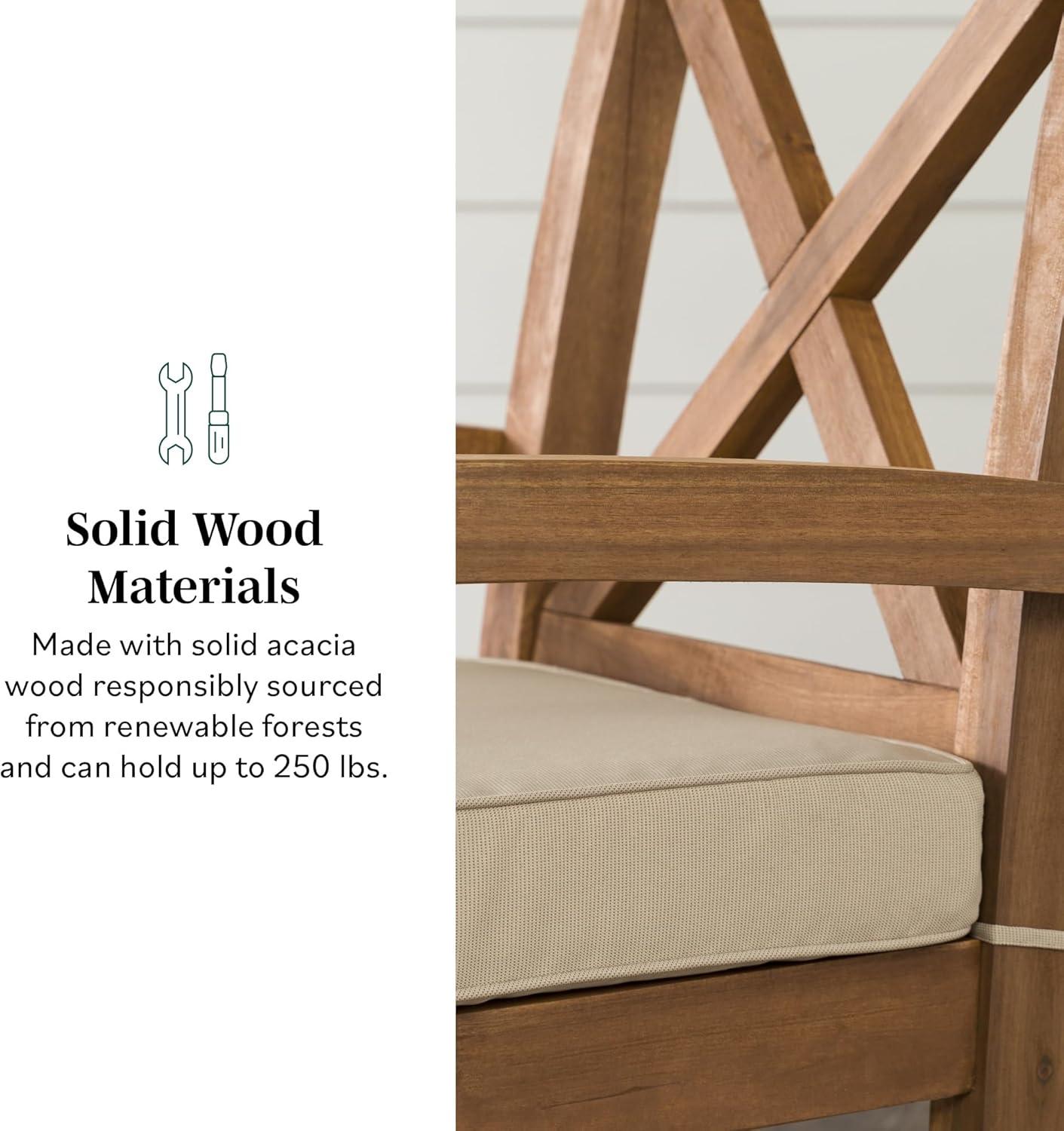 imageWalker Edison Delray Classic Acacia Wood X Back Patio Chairs with Cushions Set of 2 Brown