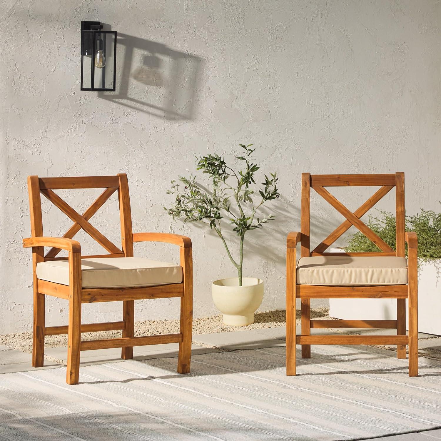 imageWalker Edison Delray Classic Acacia Wood X Back Patio Chairs with Cushions Set of 2 Brown