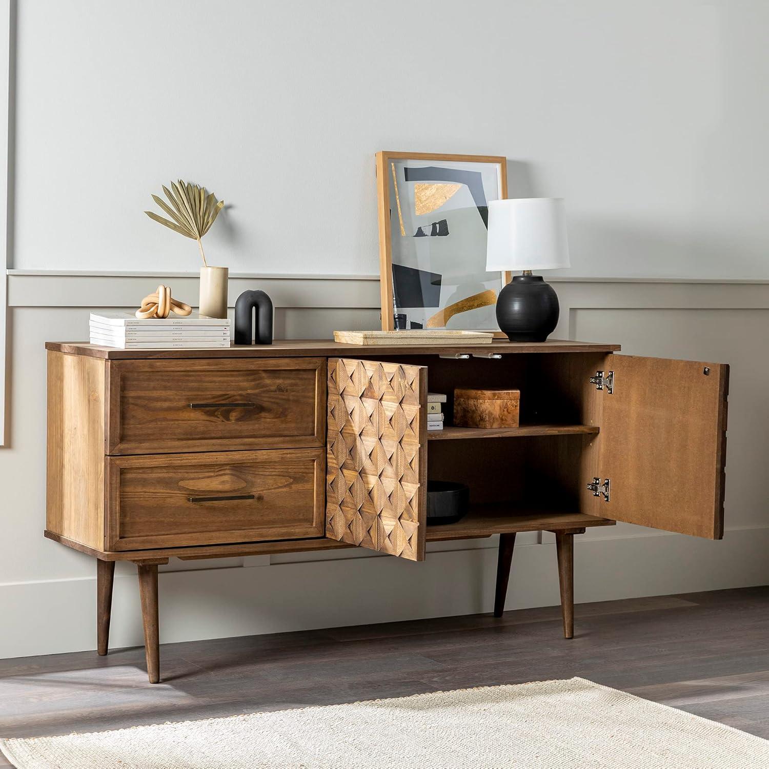 imageWalker Edison Deluca Boho Solid Wood 2 Door Sideboard with Prism Detail 58 Inch CaramelBrown
