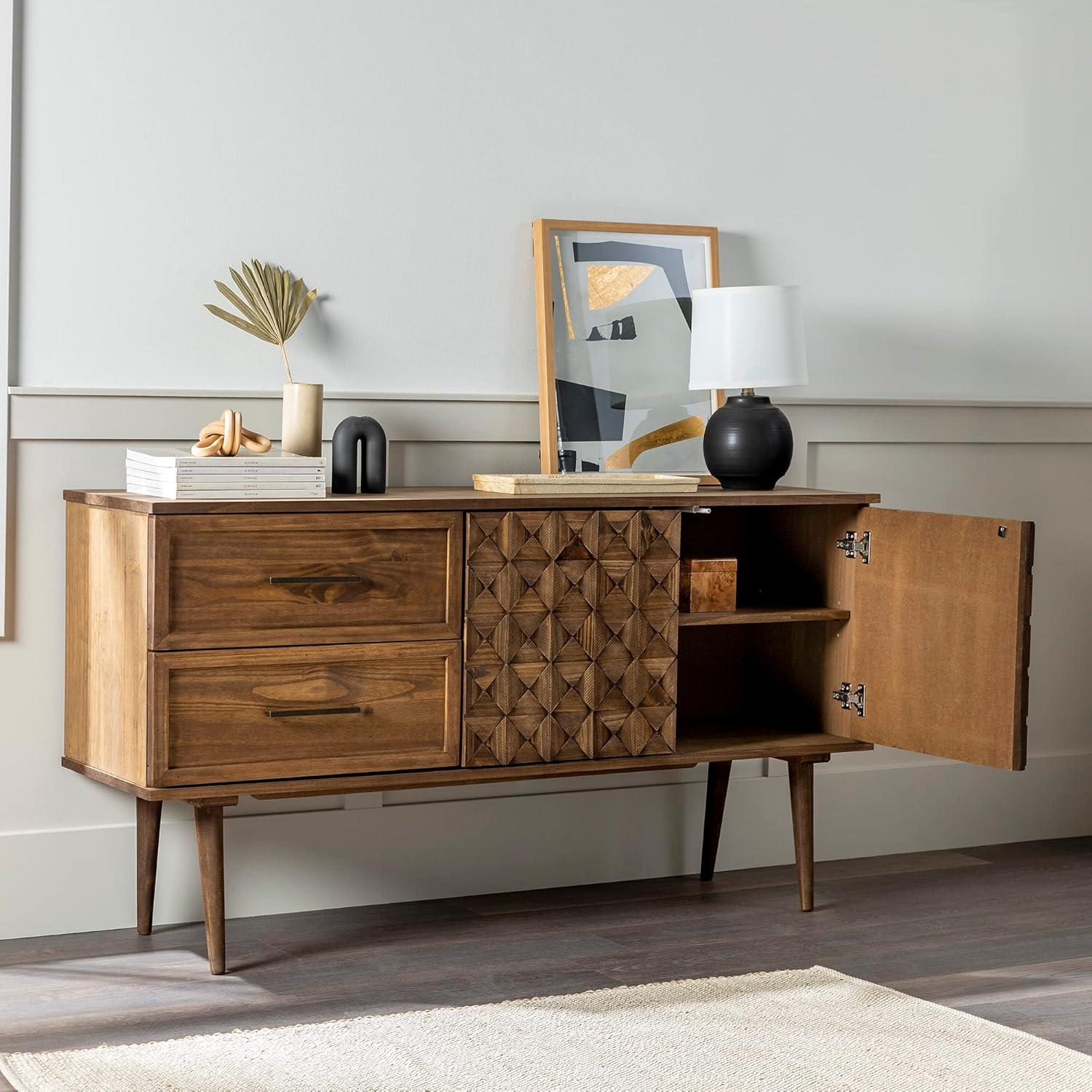 imageWalker Edison Deluca Boho Solid Wood 2 Door Sideboard with Prism Detail 58 Inch CaramelBrown