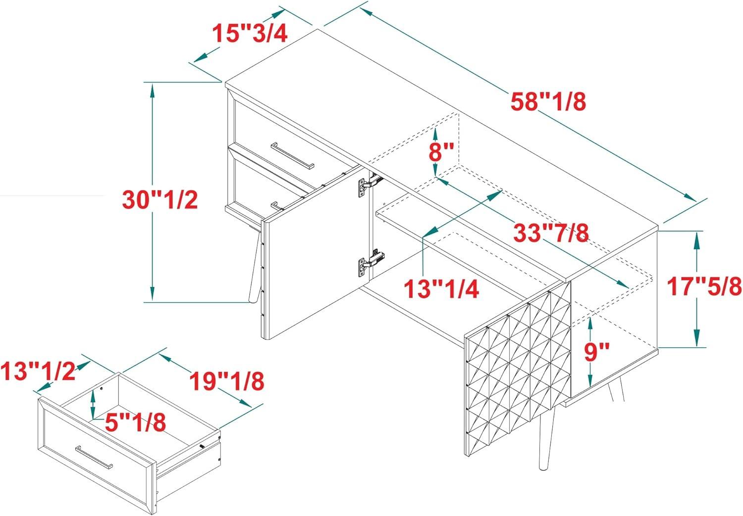 imageWalker Edison Deluca Boho Solid Wood 2 Door Sideboard with Prism Detail 58 Inch CaramelBrown