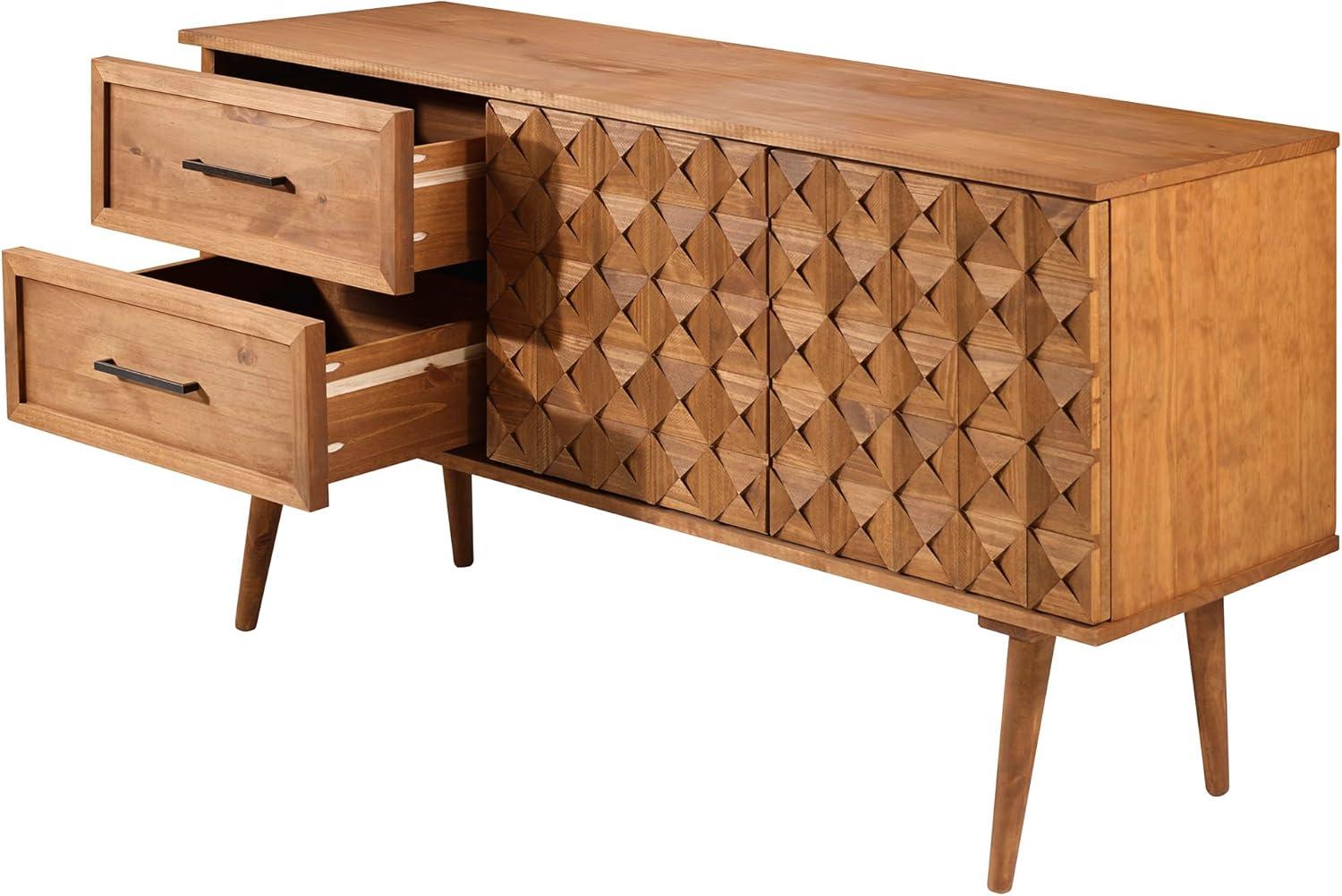 imageWalker Edison Deluca Boho Solid Wood 2 Door Sideboard with Prism Detail 58 Inch CaramelCaramel