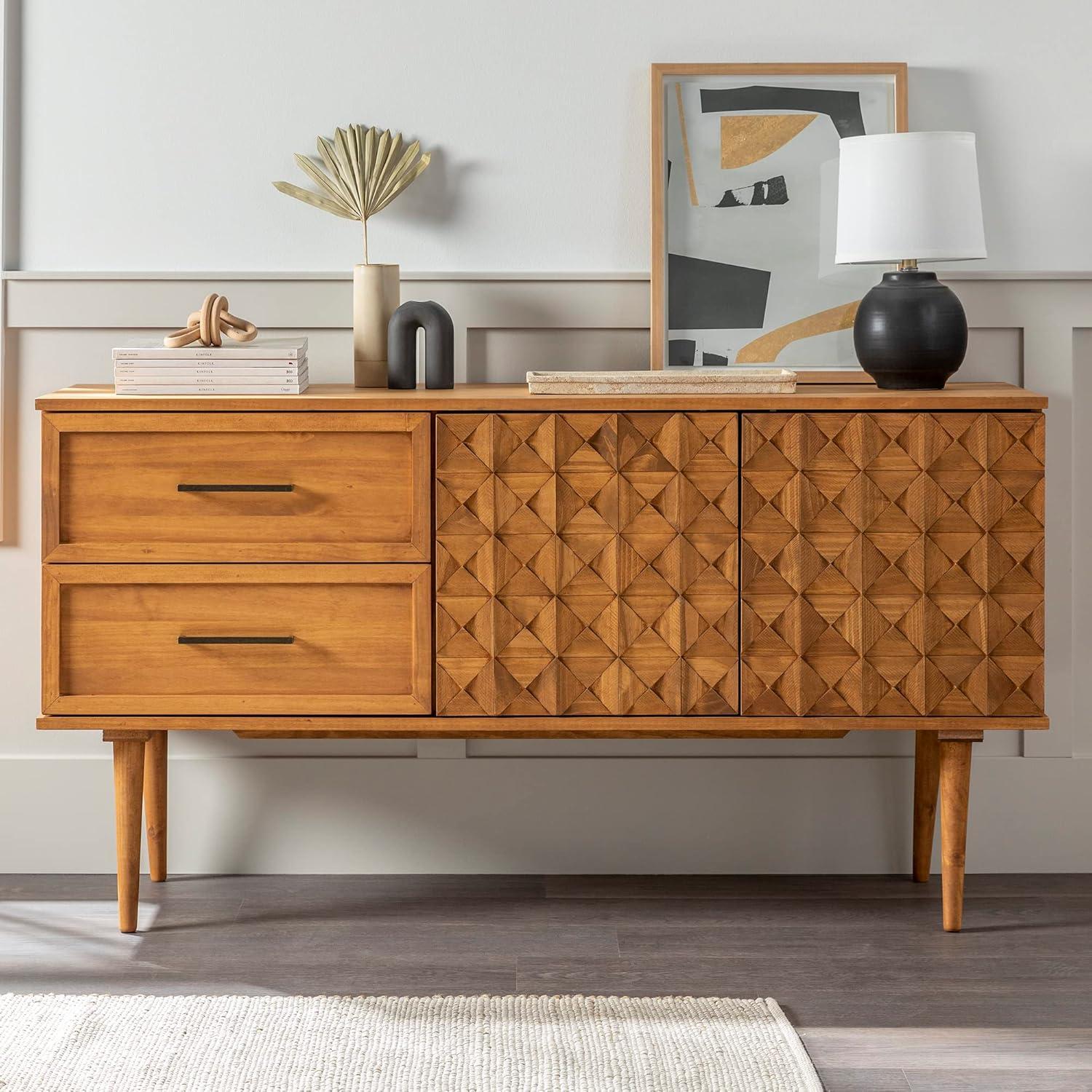 imageWalker Edison Deluca Boho Solid Wood 2 Door Sideboard with Prism Detail 58 Inch CaramelCaramel