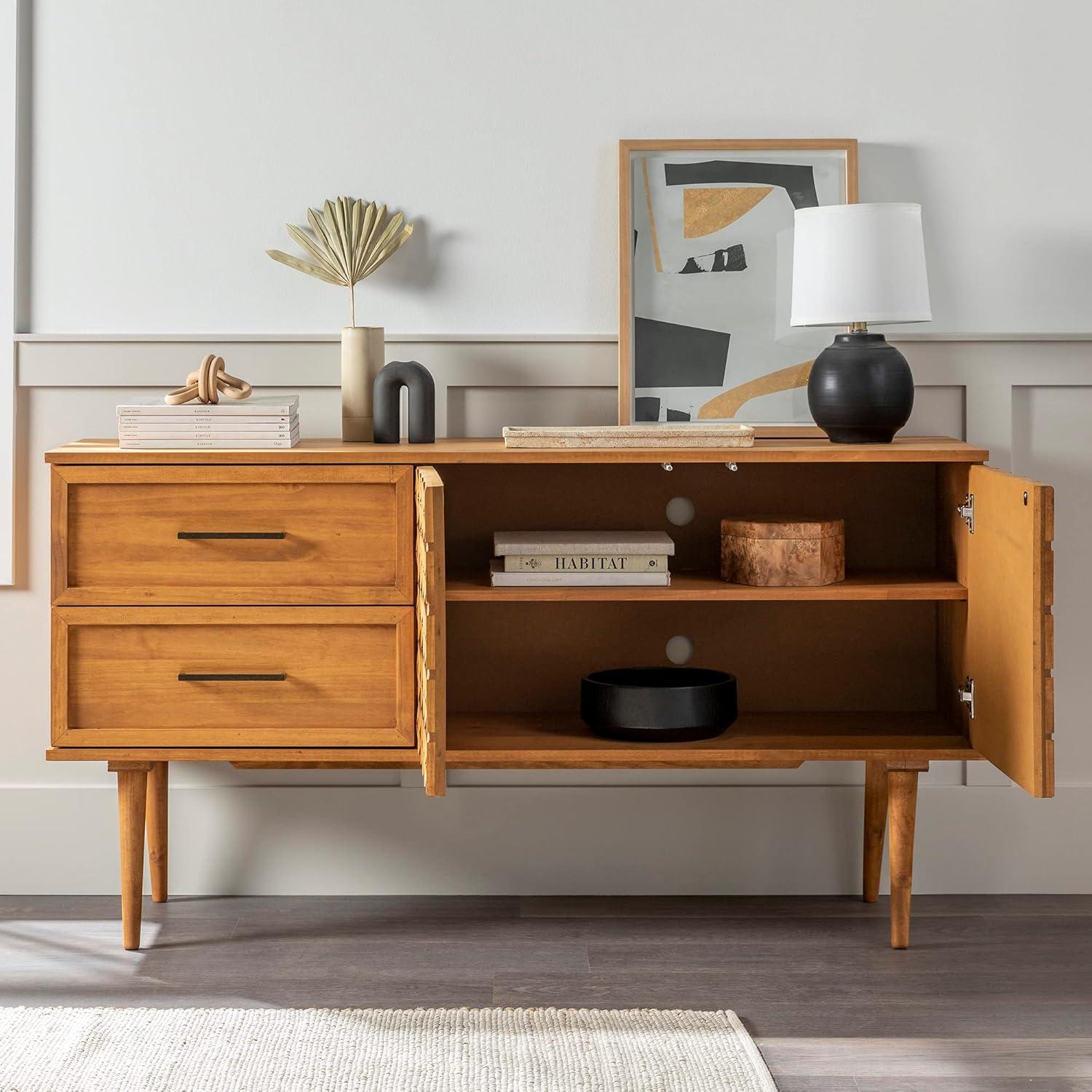 imageWalker Edison Deluca Boho Solid Wood 2 Door Sideboard with Prism Detail 58 Inch CaramelCaramel
