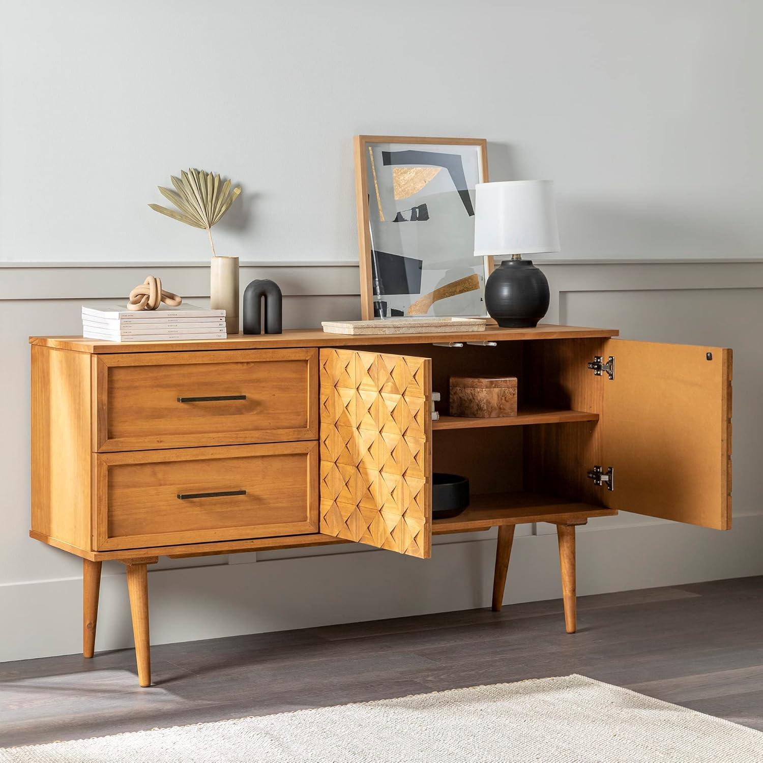 imageWalker Edison Deluca Boho Solid Wood 2 Door Sideboard with Prism Detail 58 Inch CaramelCaramel
