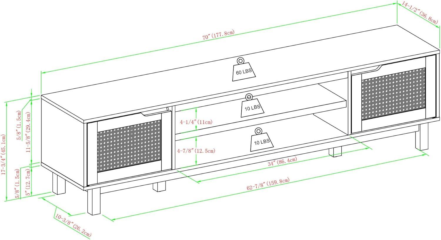 imageWalker Edison Destin Modern Minimal RattanDoor Stand for TVs up to 80 Inches 70 Inch Coastal OakBlack