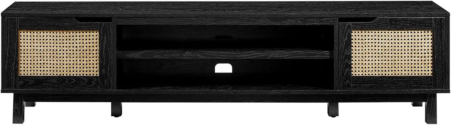 imageWalker Edison Destin Modern Minimal RattanDoor Stand for TVs up to 80 Inches 70 Inch Coastal OakBlack