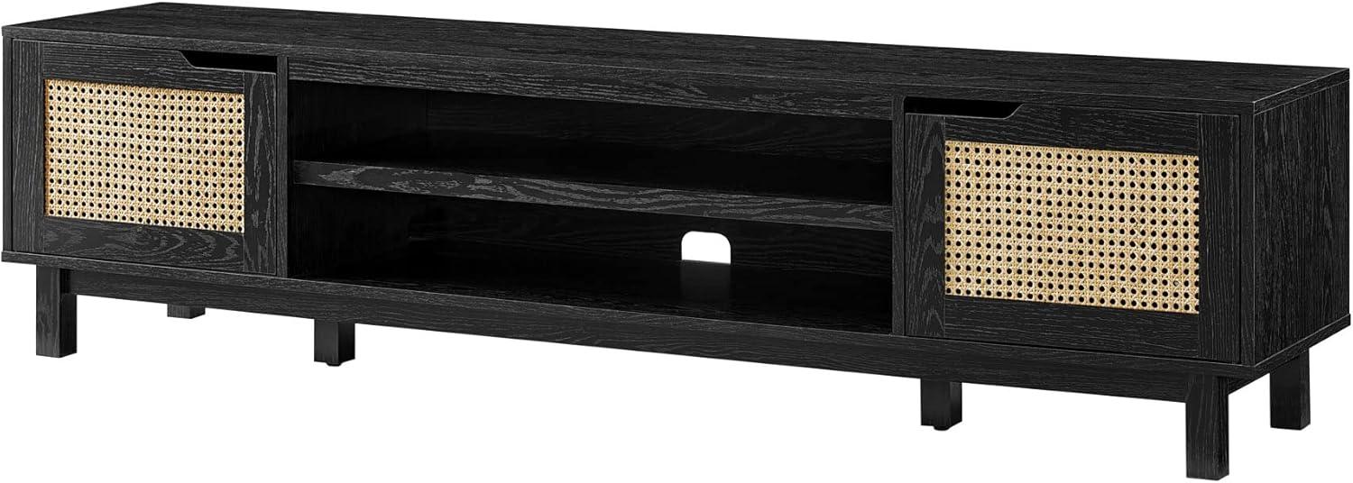 imageWalker Edison Destin Modern Minimal RattanDoor Stand for TVs up to 80 Inches 70 Inch Coastal OakBlack