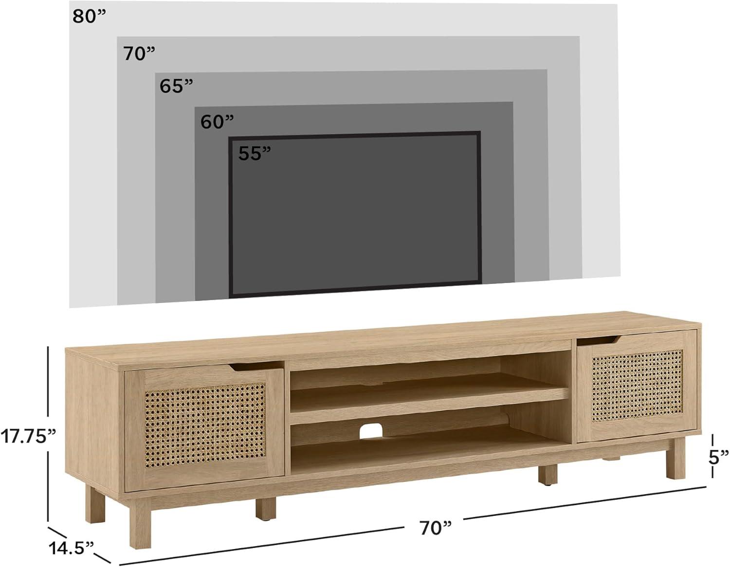 imageWalker Edison Destin Modern Minimal RattanDoor Stand for TVs up to 80 Inches 70 Inch Coastal OakCoastal Oak