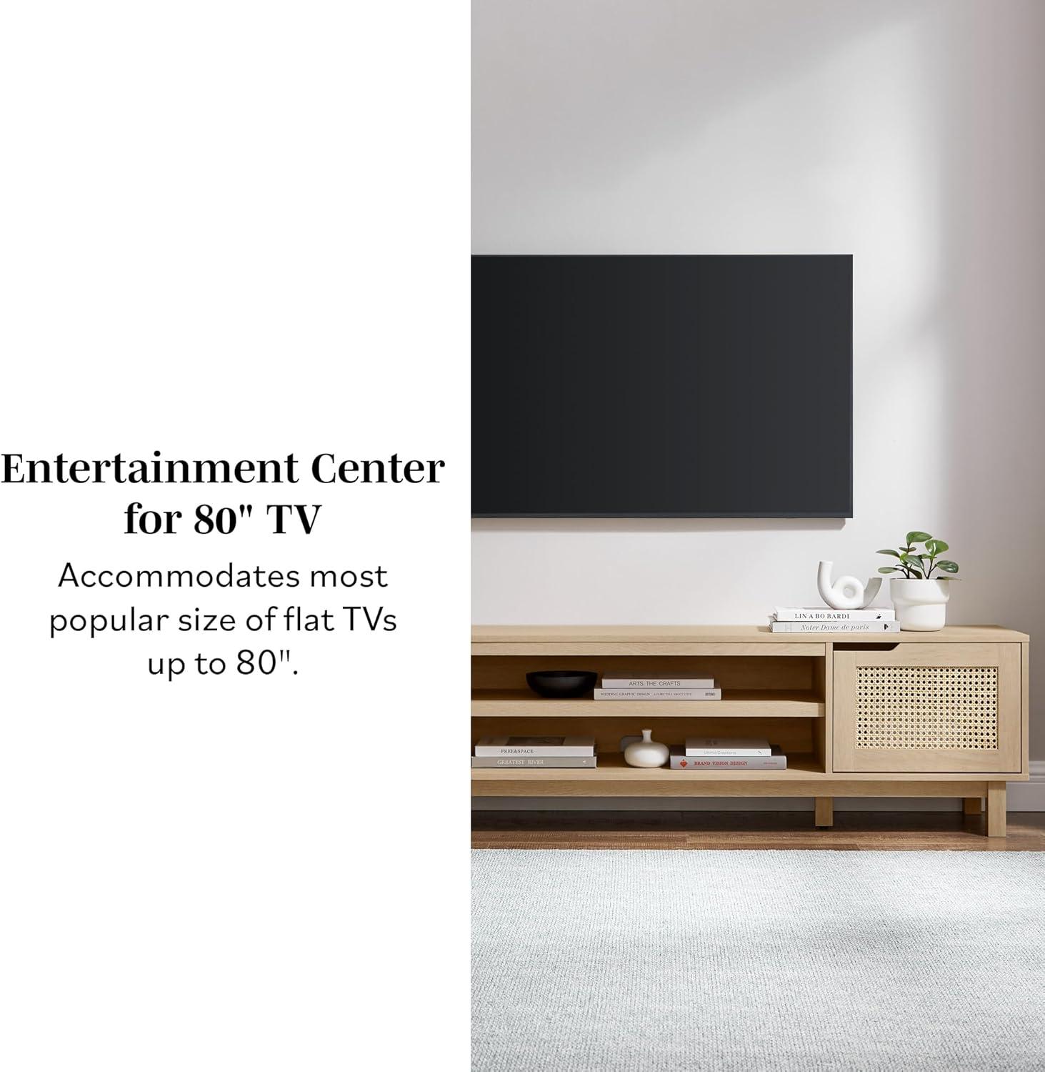 imageWalker Edison Destin Modern Minimal RattanDoor Stand for TVs up to 80 Inches 70 Inch Coastal OakCoastal Oak