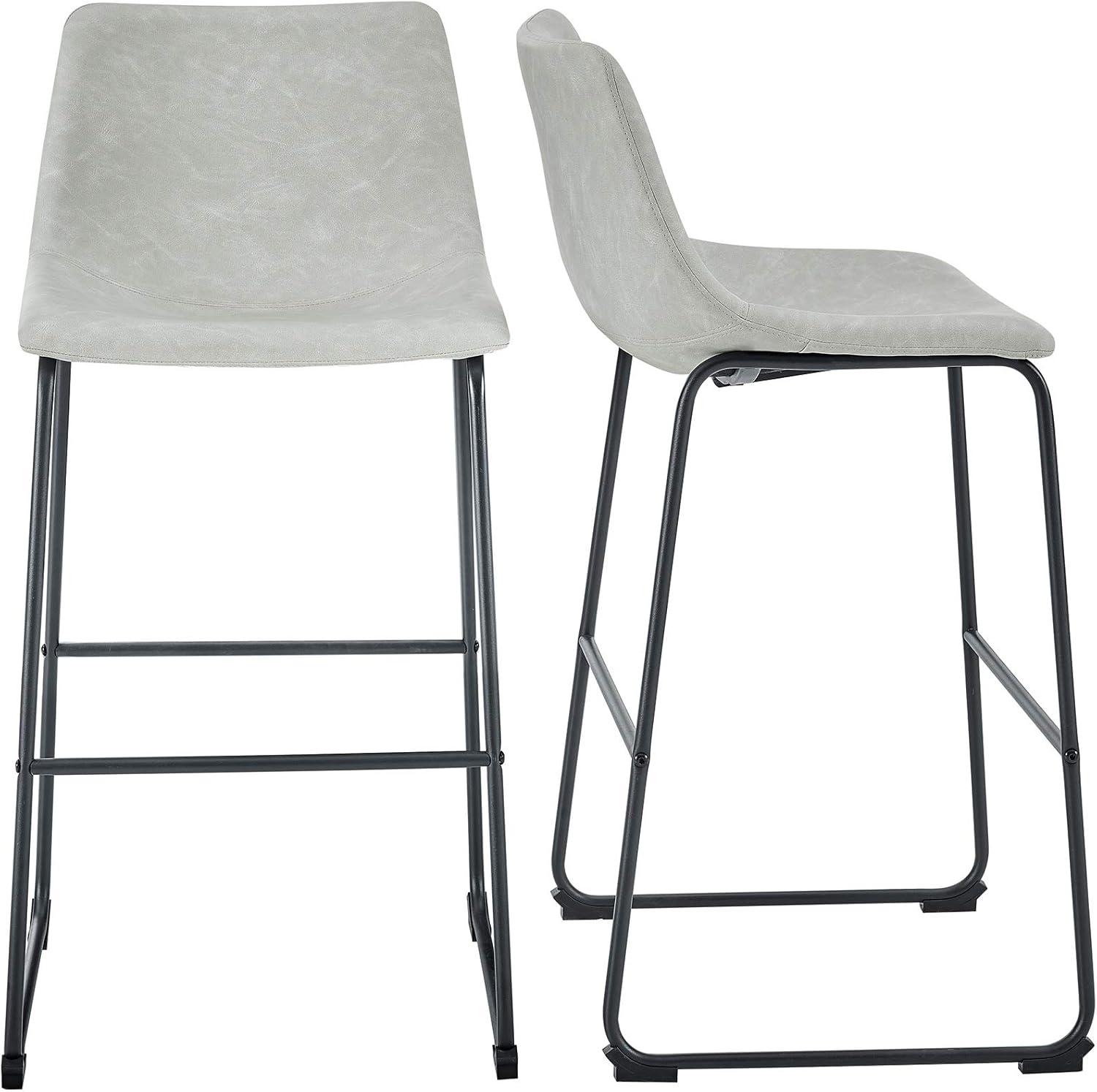 imageWalker Edison Douglas Urban Industrial Faux Leather Armless Bar Chairs Set of 2 BlackGrey