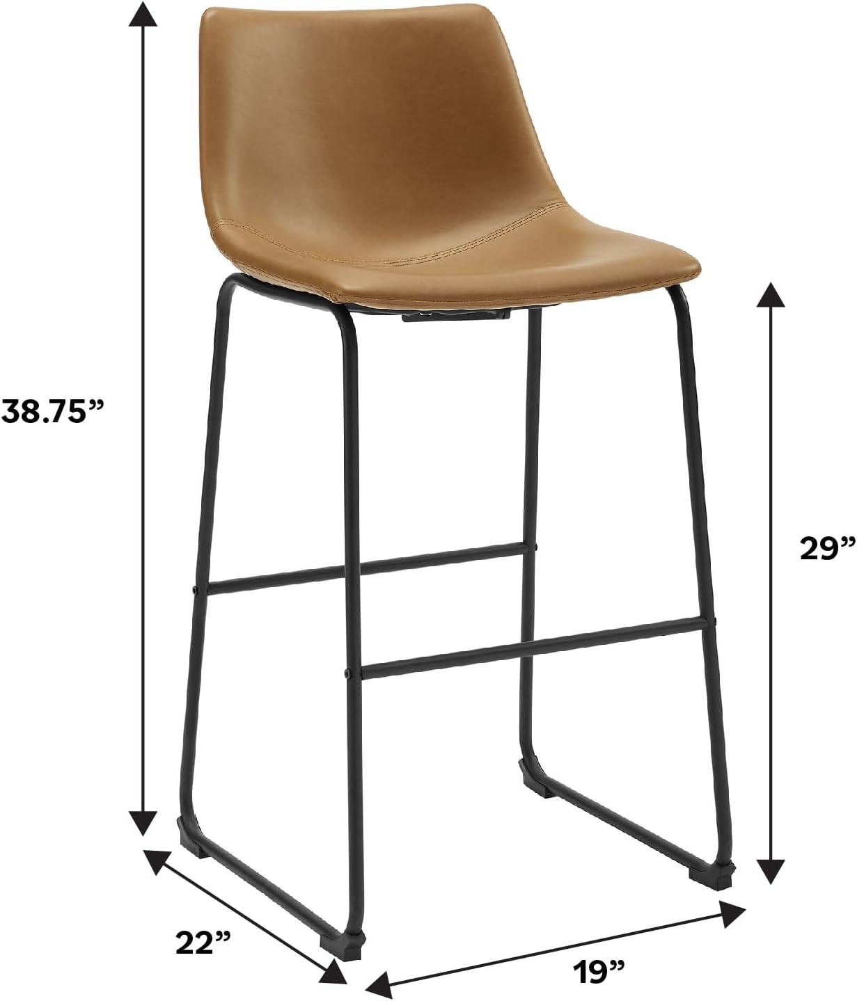 imageWalker Edison Douglas Urban Industrial Faux Leather Armless Bar Chairs Set of 2 BlackWhiskey Brown