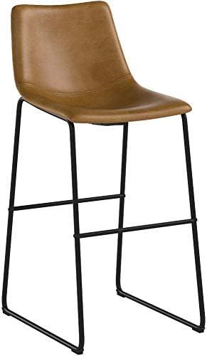 imageWalker Edison Douglas Urban Industrial Faux Leather Armless Bar Chairs Set of 2 BlackWhiskey Brown