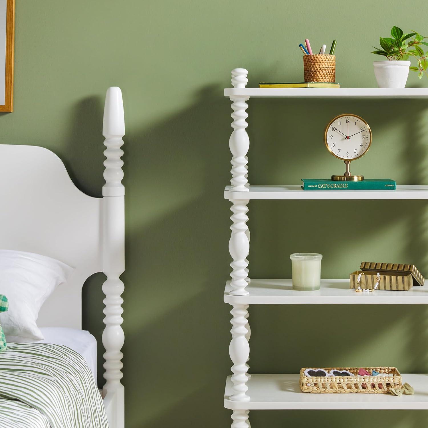 imageWalker Edison EZ Assembly Premium Traditional Kids Wood Bookcase Modern Farmhouse Bookshelf 5 Open Spindle Shelves Short Wood Bookcase Accessible Height for Children 48 Inch WhiteWhite