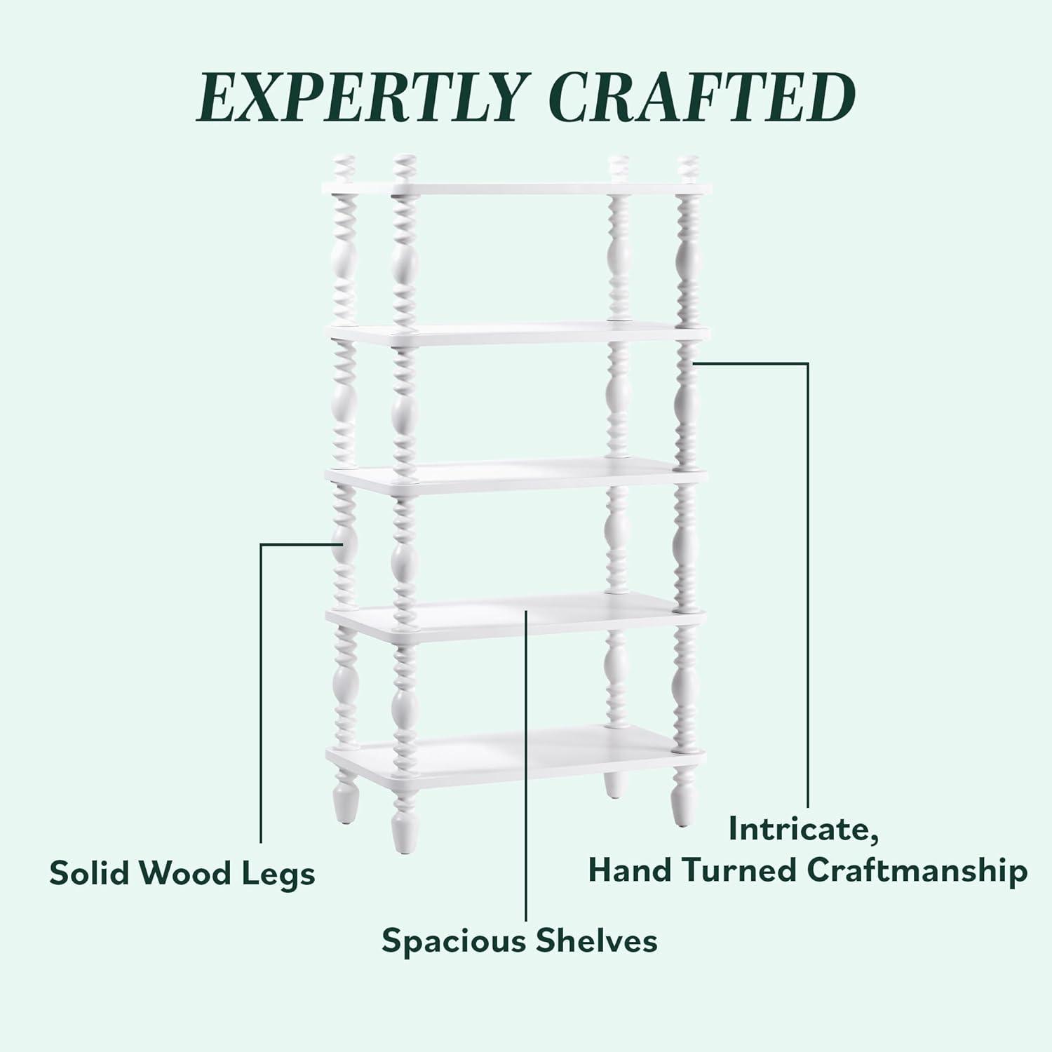 imageWalker Edison EZ Assembly Premium Traditional Kids Wood Bookcase Modern Farmhouse Bookshelf 5 Open Spindle Shelves Short Wood Bookcase Accessible Height for Children 48 Inch WhiteWhite