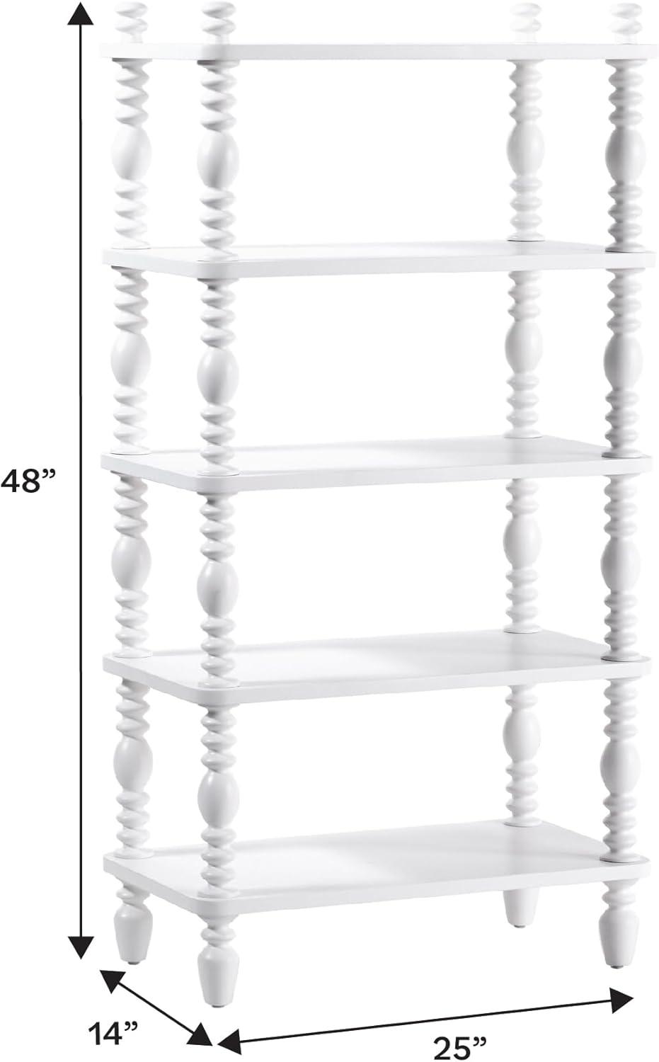 imageWalker Edison EZ Assembly Premium Traditional Kids Wood Bookcase Modern Farmhouse Bookshelf 5 Open Spindle Shelves Short Wood Bookcase Accessible Height for Children 48 Inch WhiteWhite