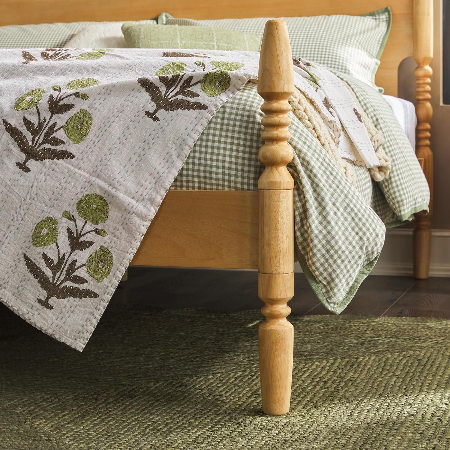 imageWalker Edison EZ Assembly Traditional Wood Spindle Post Bed No Box Spring Bed Frame Modern Farmhouse Bed King Size Dark BrownNatural