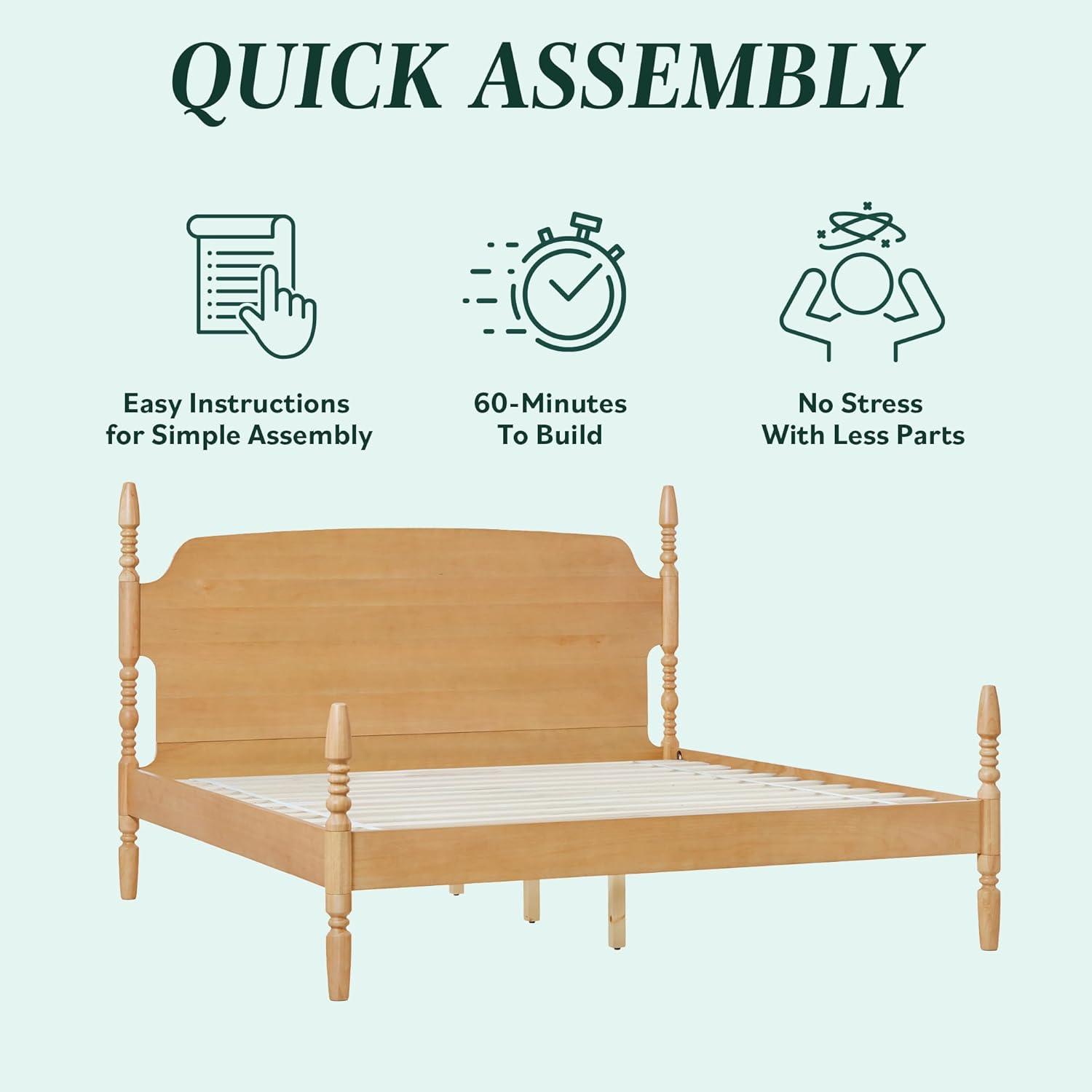 imageWalker Edison EZ Assembly Traditional Wood Spindle Post Bed No Box Spring Bed Frame Modern Farmhouse Bed King Size Dark BrownNatural