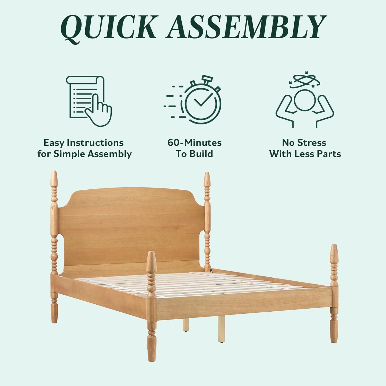 imageWalker Edison EZ Assembly Traditional Wood Spindle Post Bed No Box Spring Bed Frame Modern Farmhouse Bed King Size Dark BrownNatural