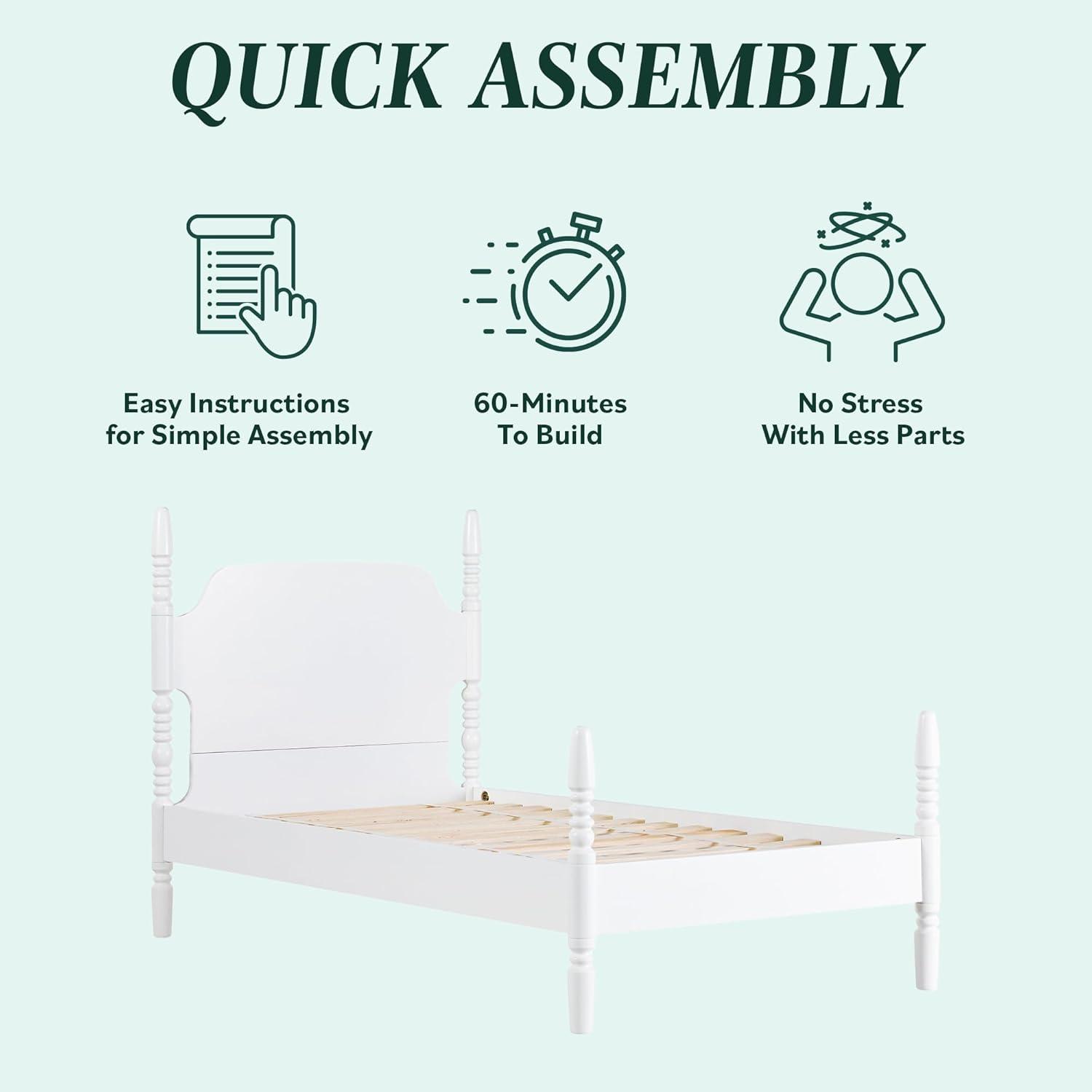 imageWalker Edison EZ Assembly Traditional Wood Spindle Post Bed No Box Spring Bed Frame Modern Farmhouse Bed King Size Dark BrownWhite