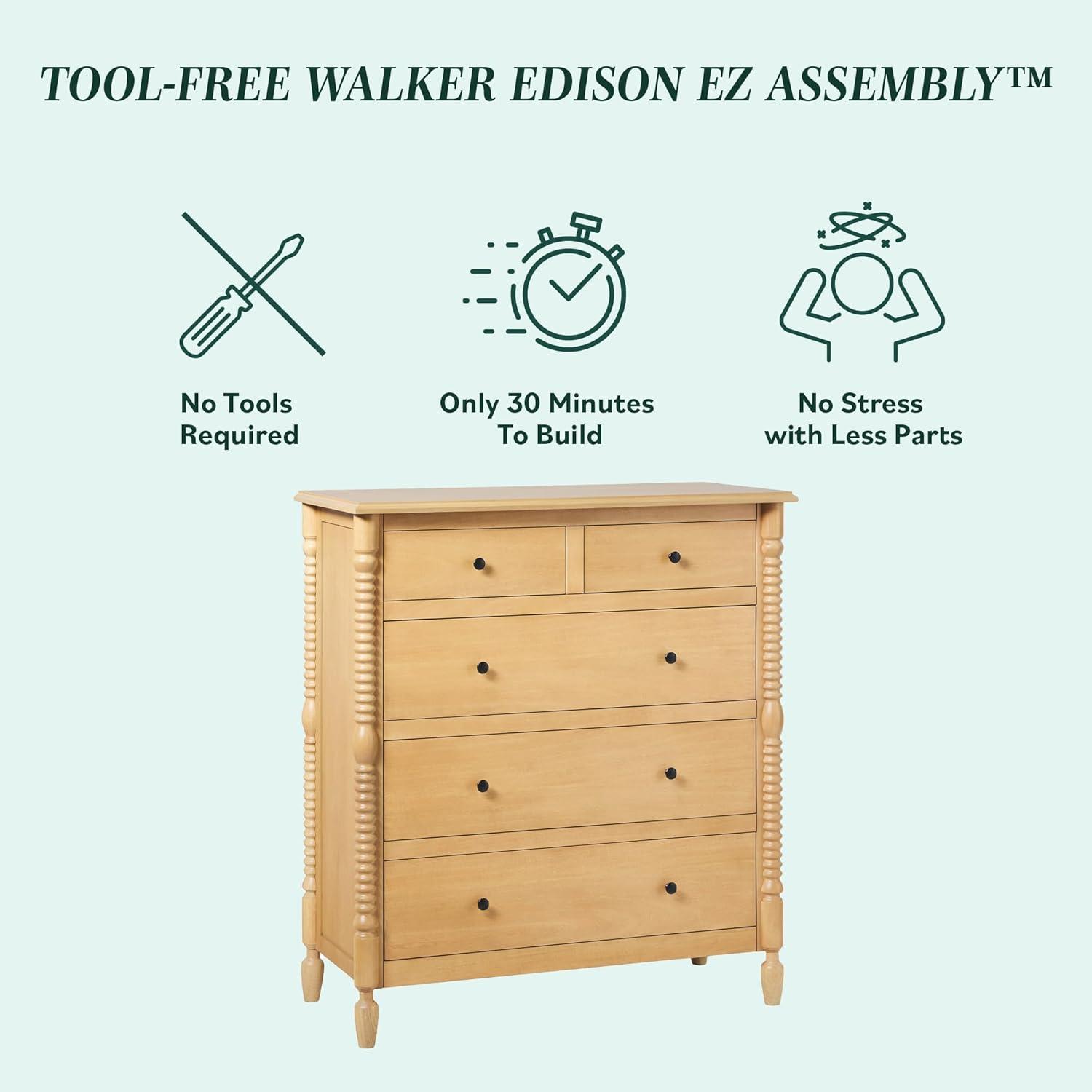 imageWalker Edison EZ Assembly Vivienne Wood 5Drawer Dresser Quick Assembly Furniture 5Drawer Chest of Drawers Spindle Dresser 20 Inch Natural
