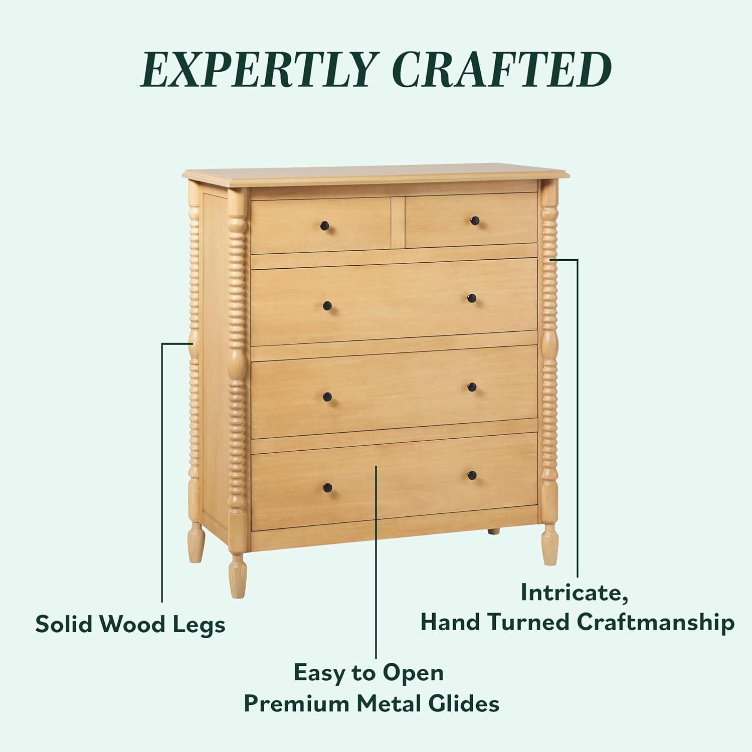 imageWalker Edison EZ Assembly Vivienne Wood 5Drawer Dresser Quick Assembly Furniture 5Drawer Chest of Drawers Spindle Dresser 20 Inch Natural