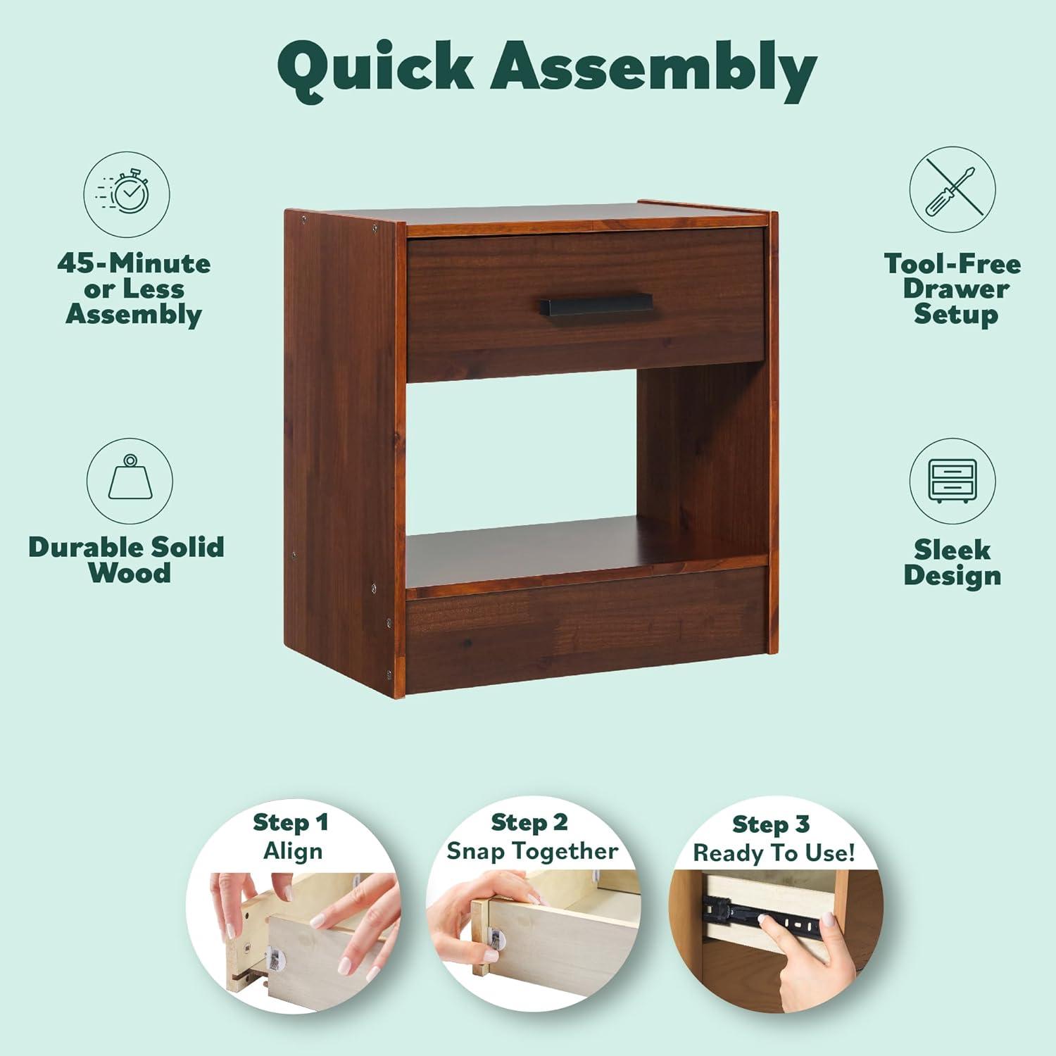imageWalker Edison Easy Assembly Solid Wood 1Drawer Nightstand with Handle CaramelWalnut