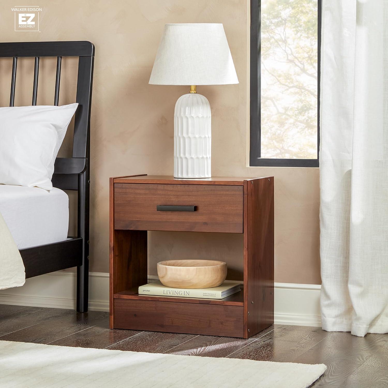 imageWalker Edison Easy Assembly Solid Wood 1Drawer Nightstand with Handle CaramelWalnut