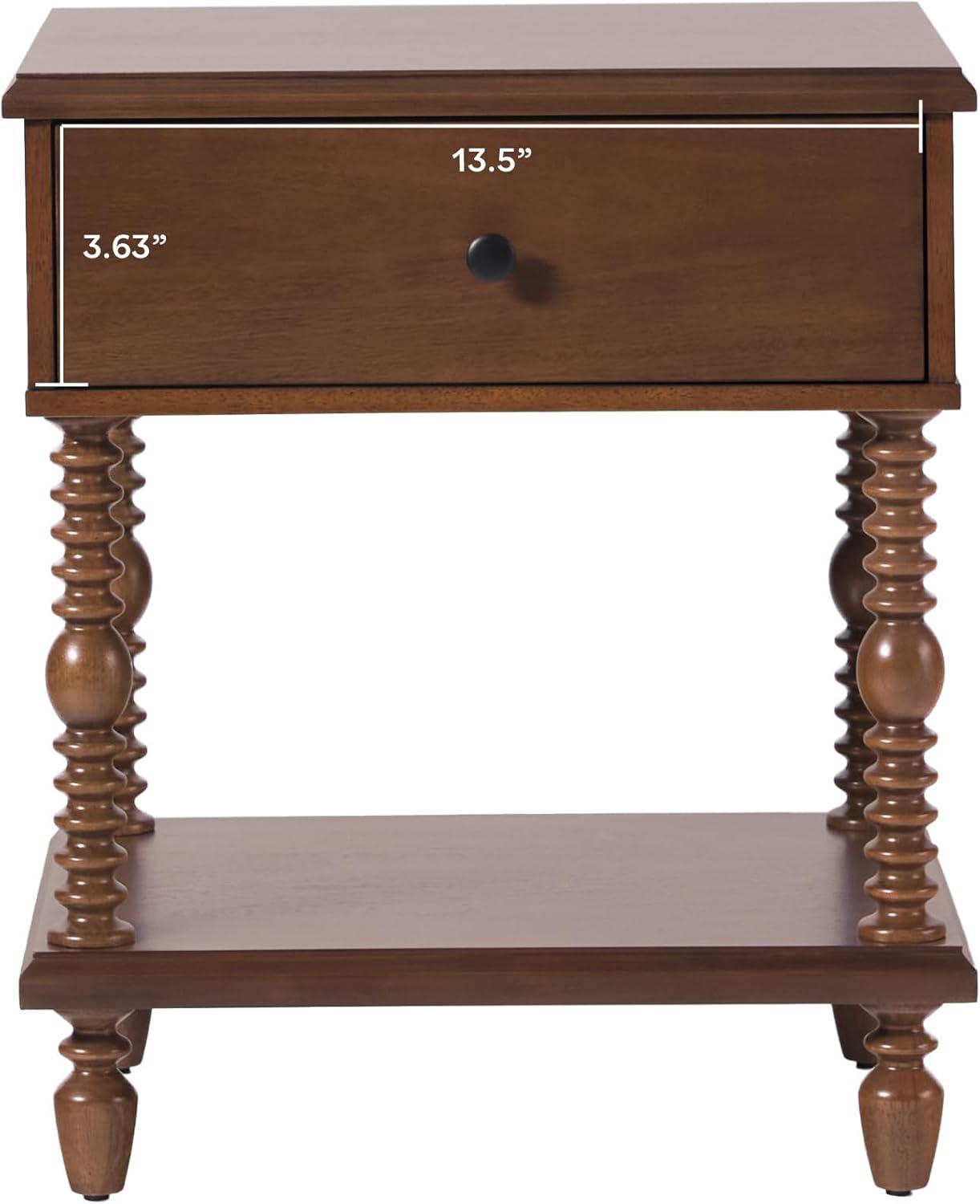 imageWalker Edison Easy Assembly Wood 1 Drawer Spindle Nightstand NaturalDark Brown