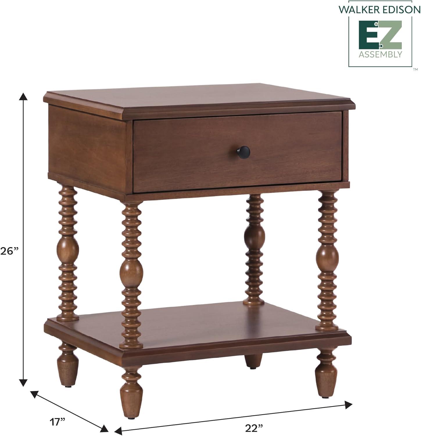 imageWalker Edison Easy Assembly Wood 1 Drawer Spindle Nightstand NaturalDark Brown