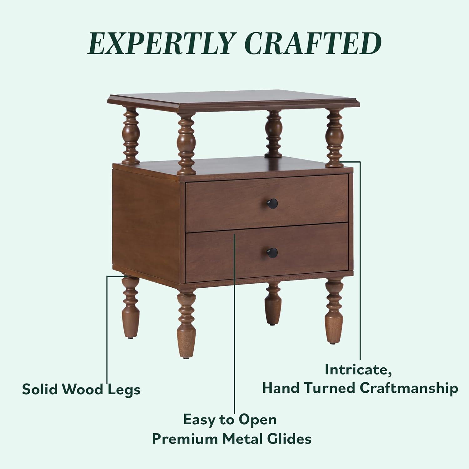 imageWalker Edison Easy Assembly Wood 1 Drawer Spindle Nightstand NaturalDark Brown