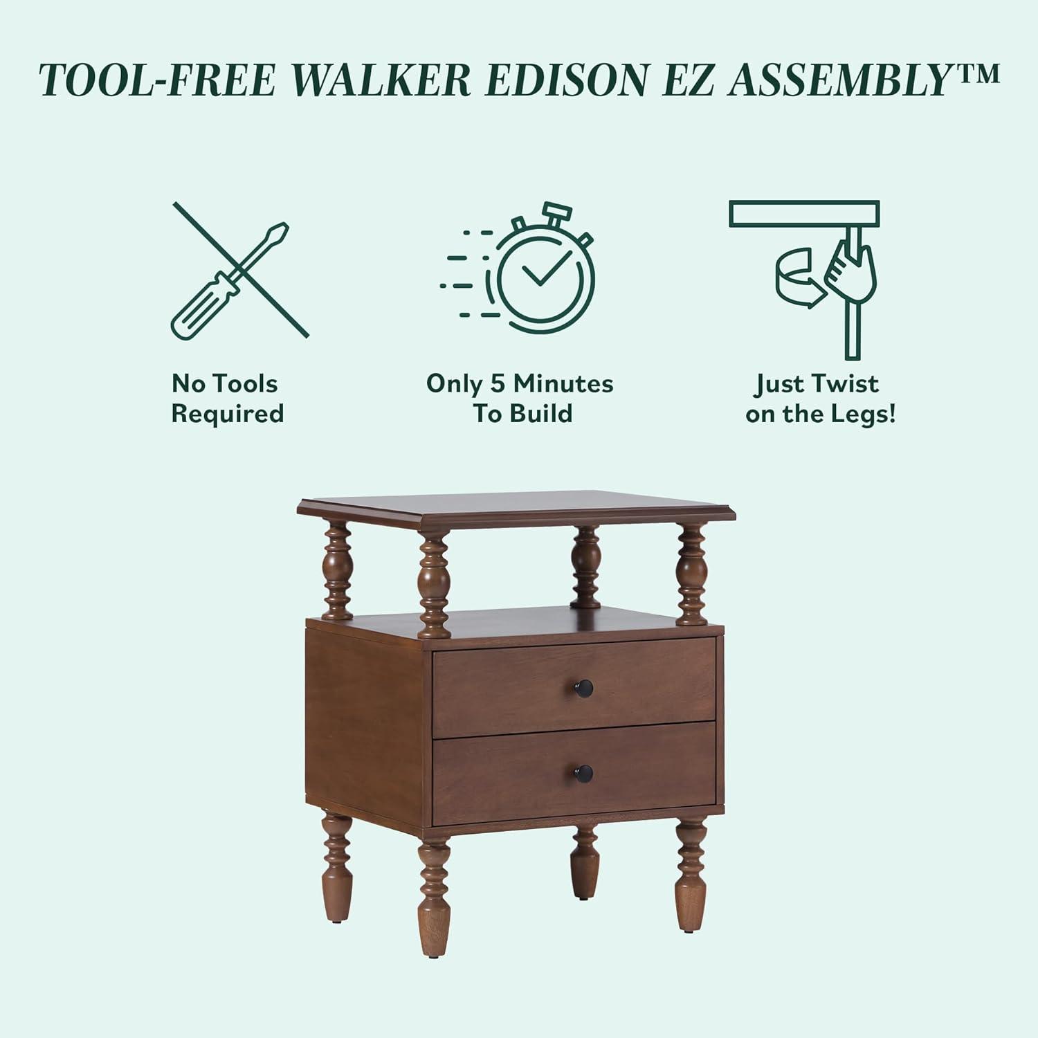imageWalker Edison Easy Assembly Wood 1 Drawer Spindle Nightstand NaturalDark Brown