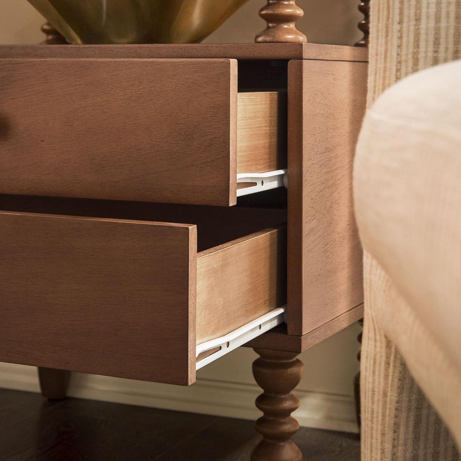 imageWalker Edison Easy Assembly Wood 1 Drawer Spindle Nightstand NaturalDark Brown