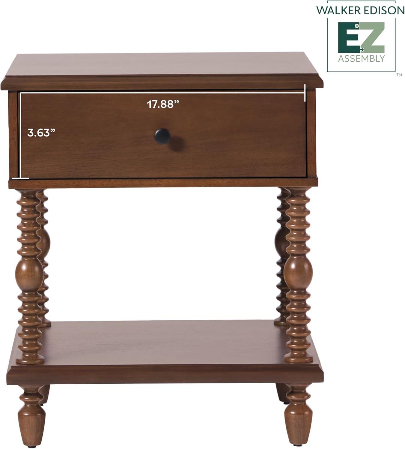 imageWalker Edison Easy Assembly Wood 1 Drawer Spindle Nightstand NaturalDark Brown