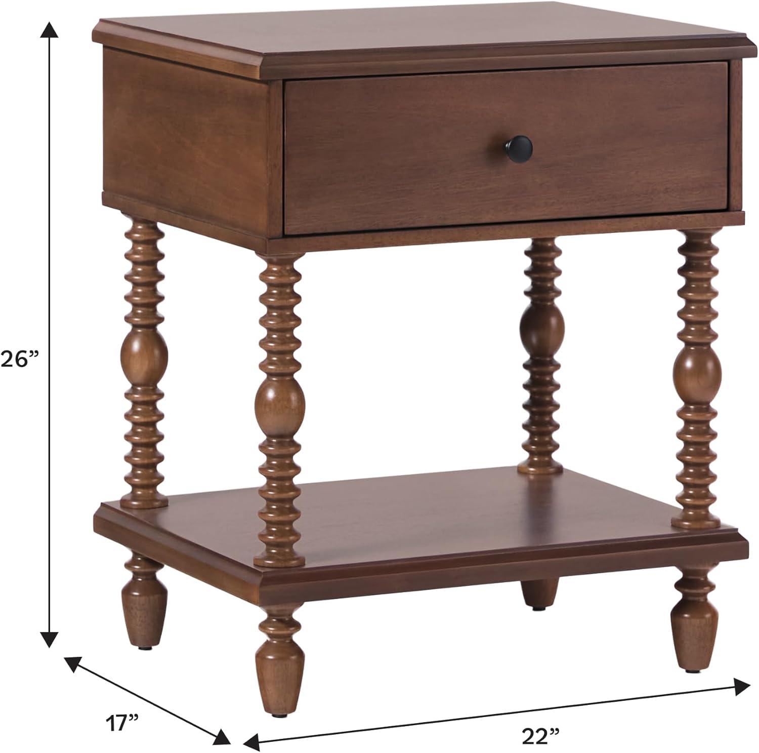 imageWalker Edison Easy Assembly Wood 1 Drawer Spindle Nightstand NaturalDark Brown
