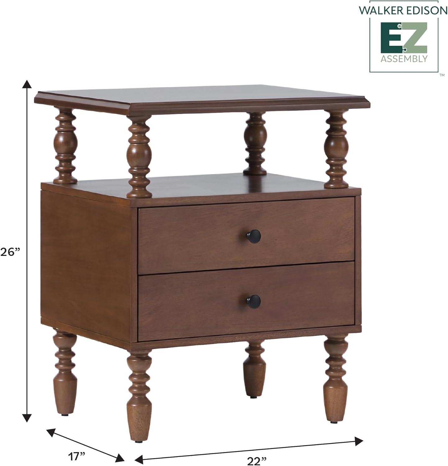 imageWalker Edison Easy Assembly Wood 1 Drawer Spindle Nightstand NaturalDark Brown