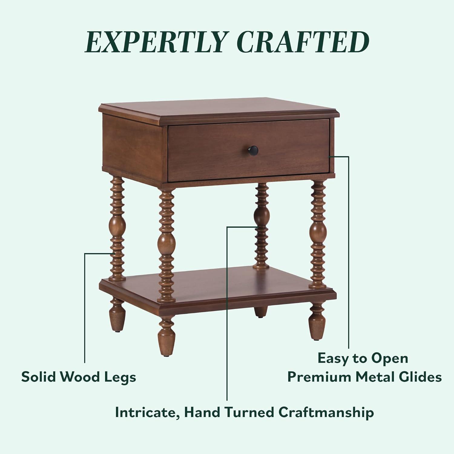 imageWalker Edison Easy Assembly Wood 1 Drawer Spindle Nightstand NaturalDark Brown