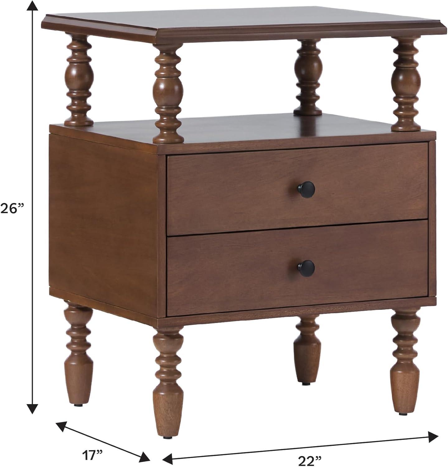 imageWalker Edison Easy Assembly Wood 1 Drawer Spindle Nightstand NaturalDark Brown