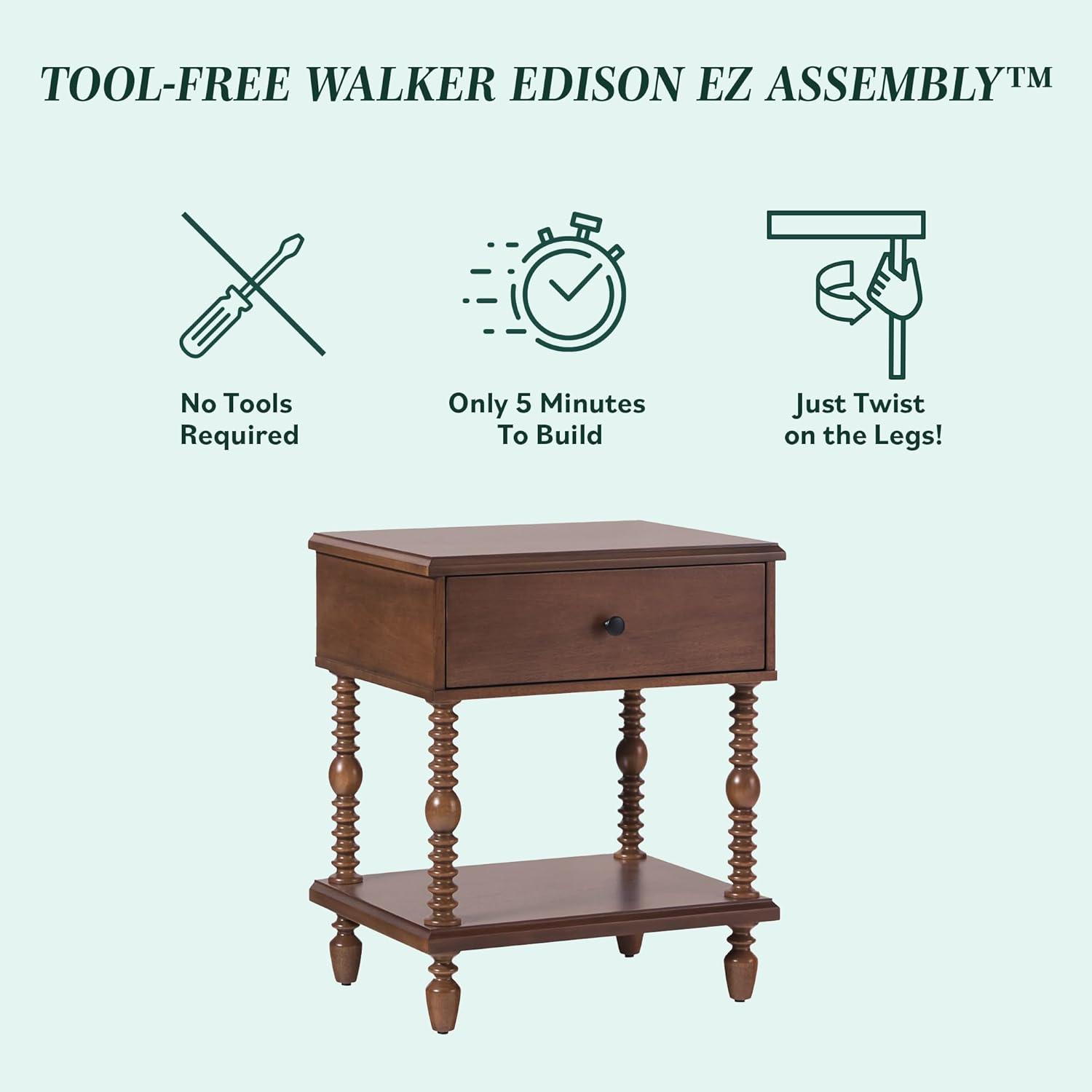 imageWalker Edison Easy Assembly Wood 1 Drawer Spindle Nightstand NaturalDark Brown