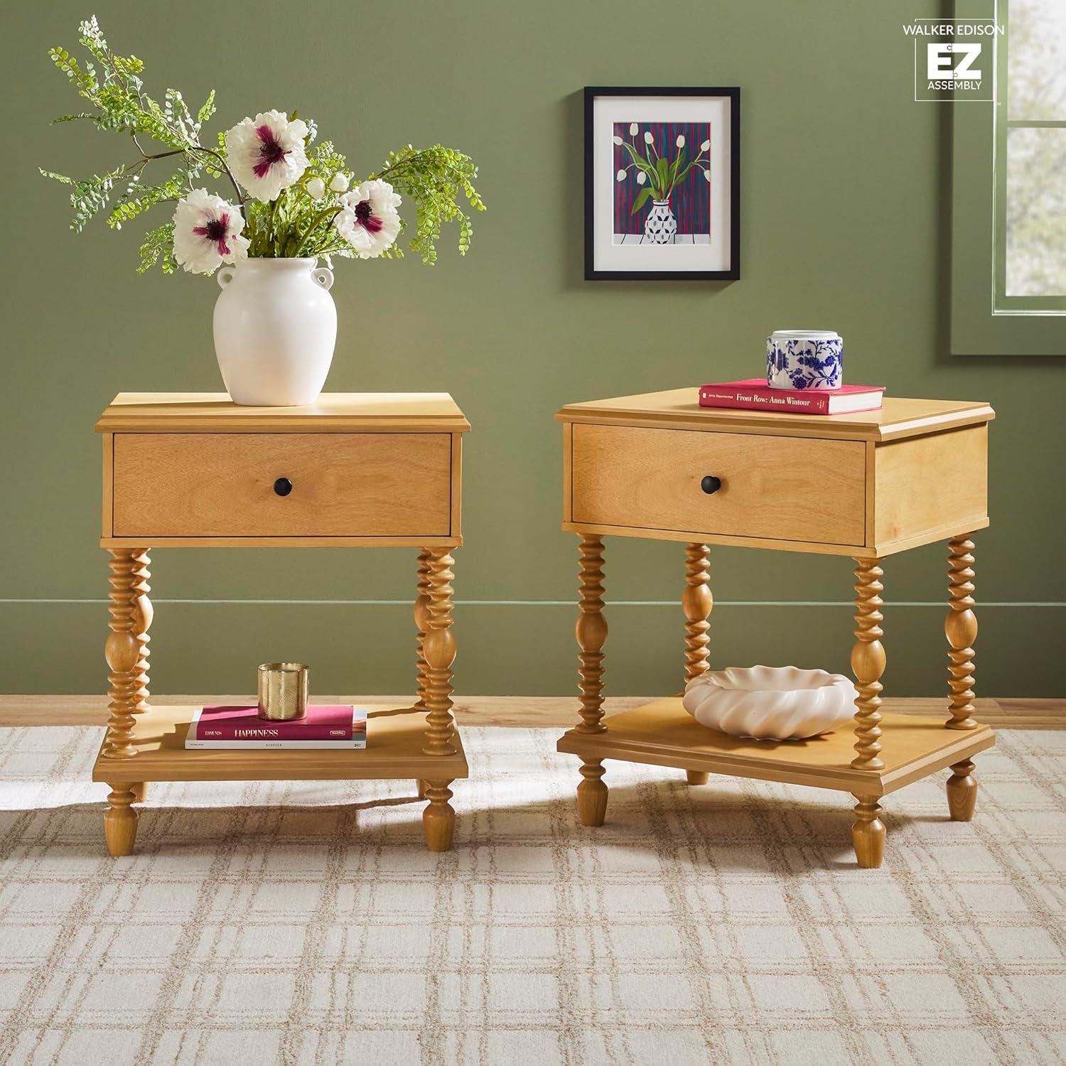 imageWalker Edison Easy Assembly Wood 1 Drawer Spindle Nightstand NaturalNatural