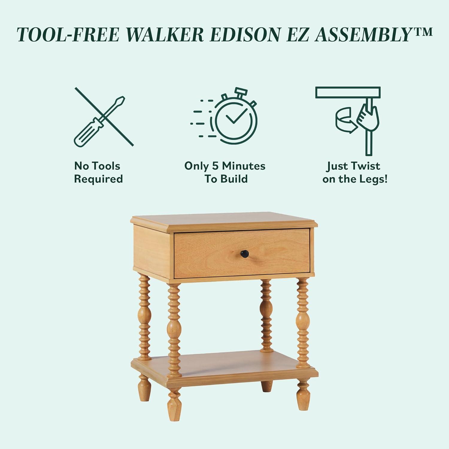 imageWalker Edison Easy Assembly Wood 1 Drawer Spindle Nightstand NaturalNatural