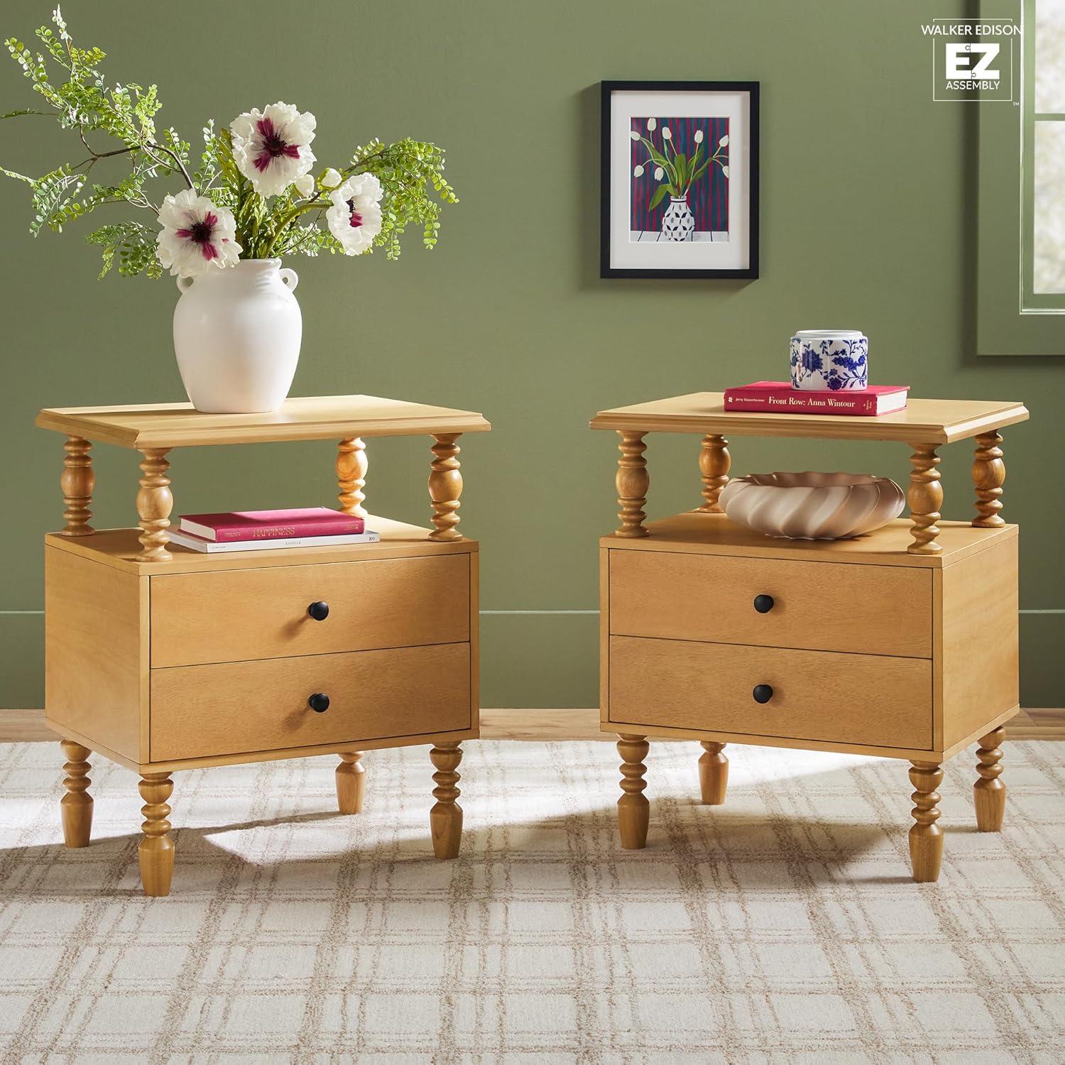 imageWalker Edison Easy Assembly Wood 1 Drawer Spindle Nightstand NaturalNatural